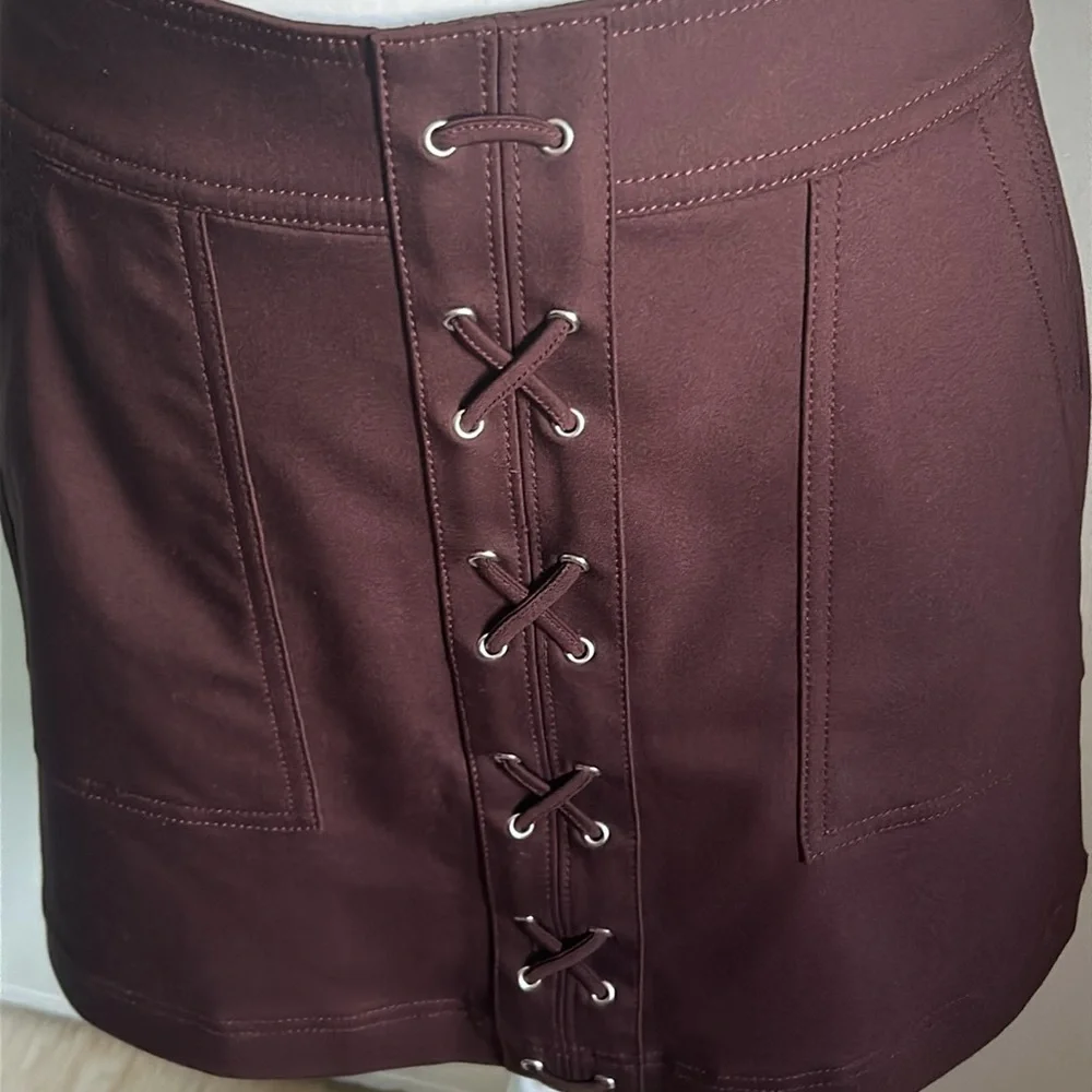 New EXPRESS Retro 70s Faux Lace Up Mini Skirt